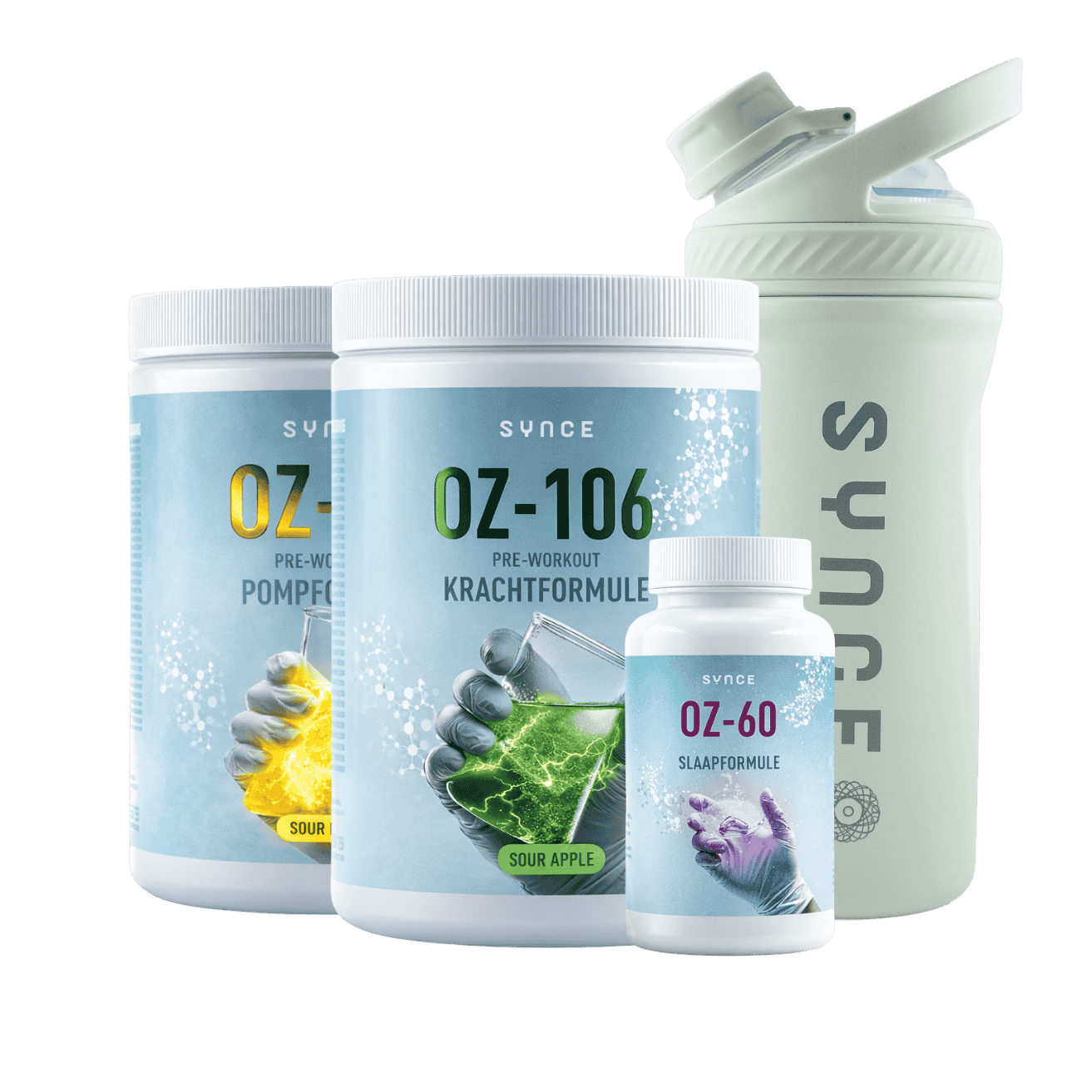 Complete SYNCE pakket - Krachtformule - Pompformule - Slaapformule - RVS Shakebeker